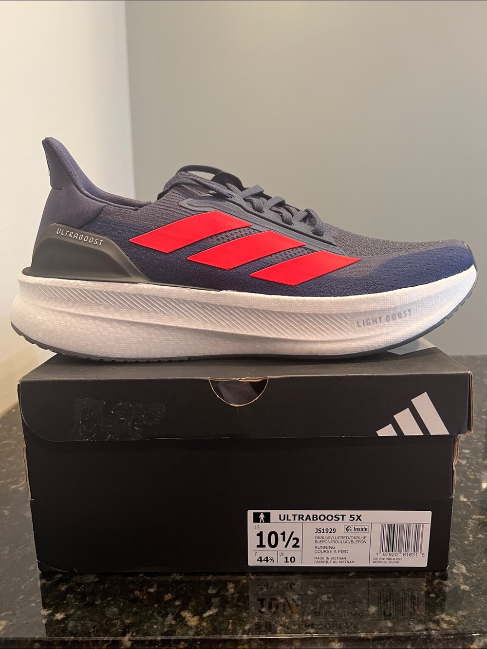 adidas Ultraboost 5X Men's Running Shoes - Navy with Red Stripes